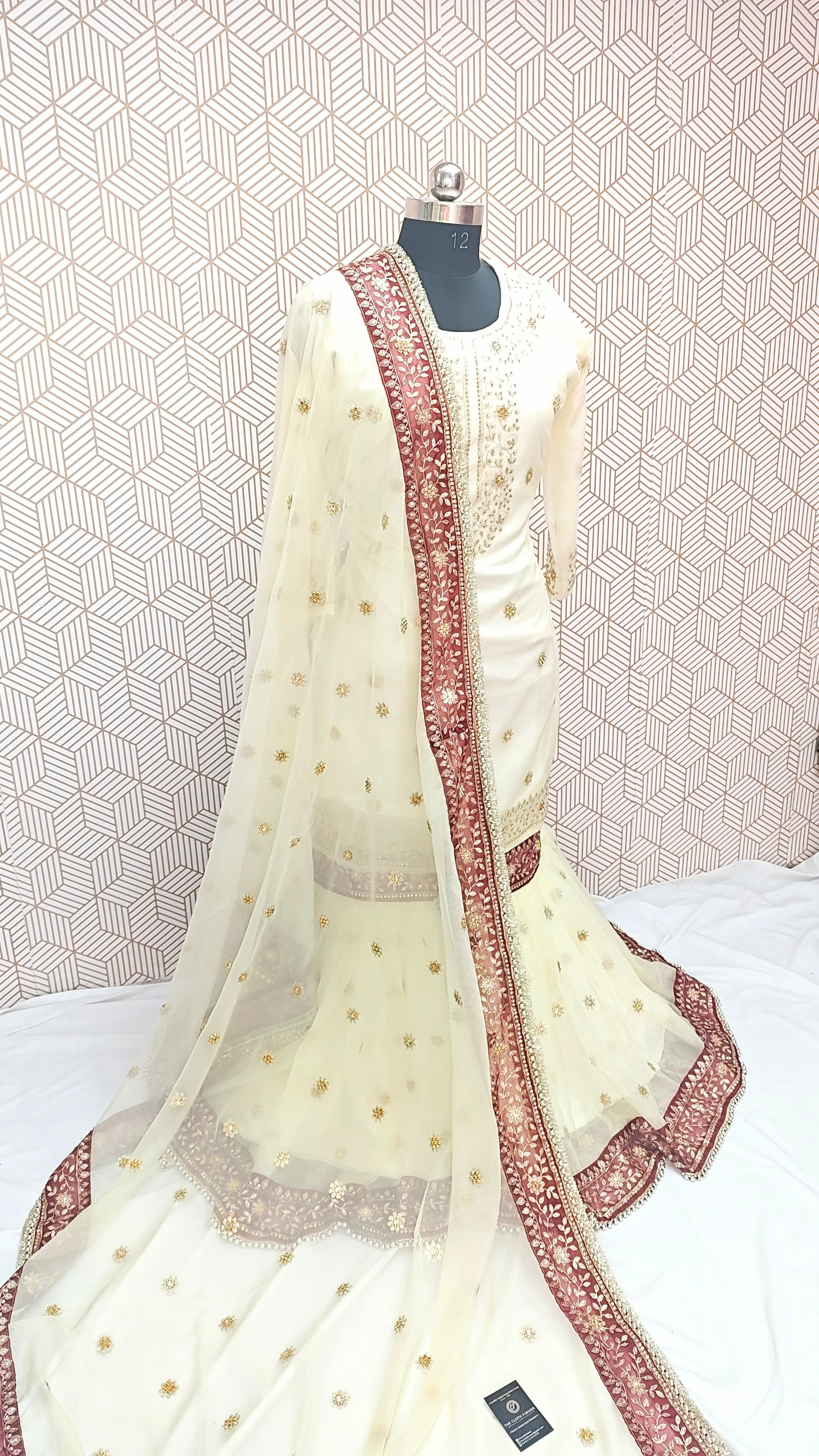 Off white booti Embroidered Gharara