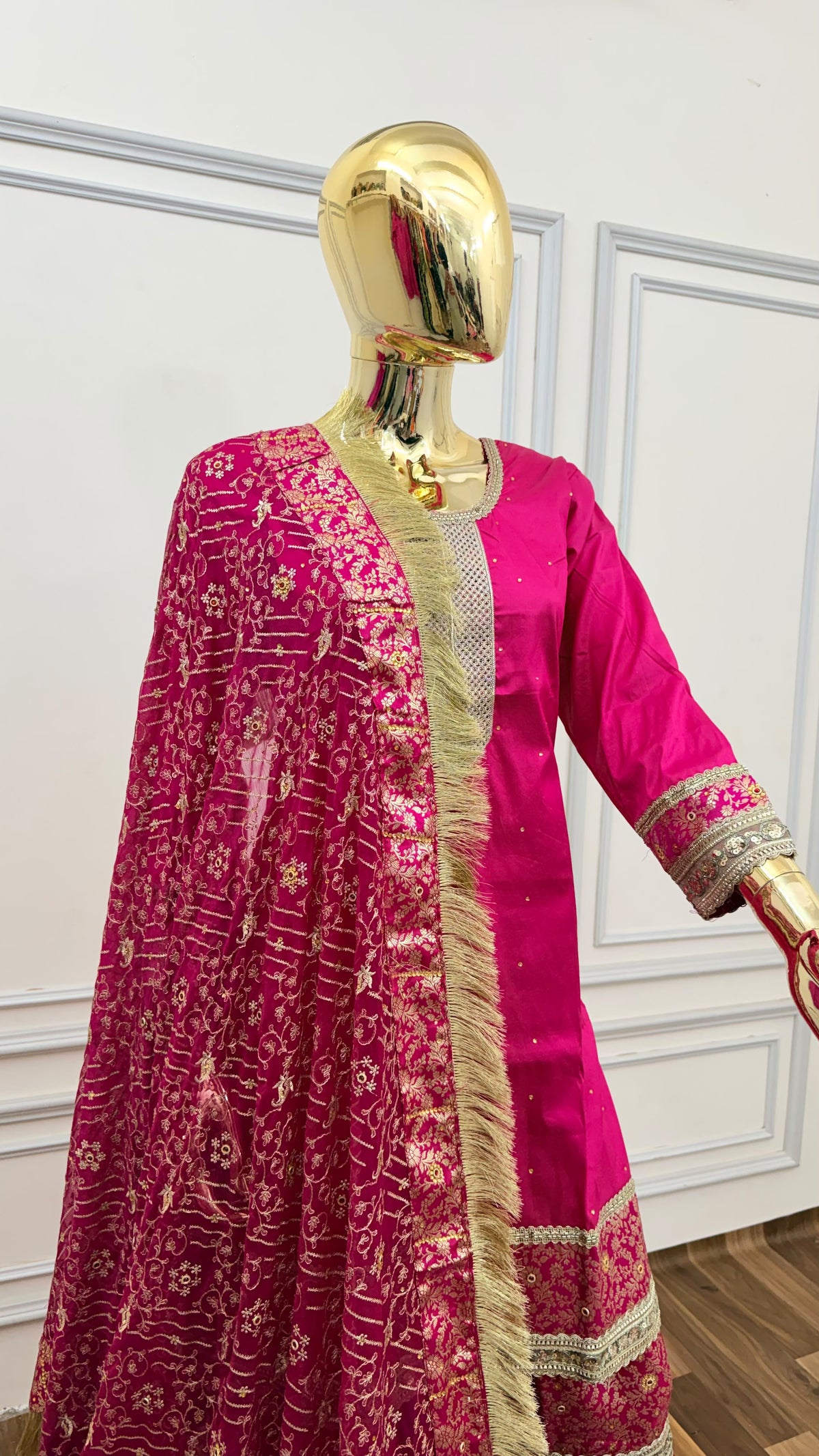 RANI PINK PLAN TOP KIMKHAB GHARARA