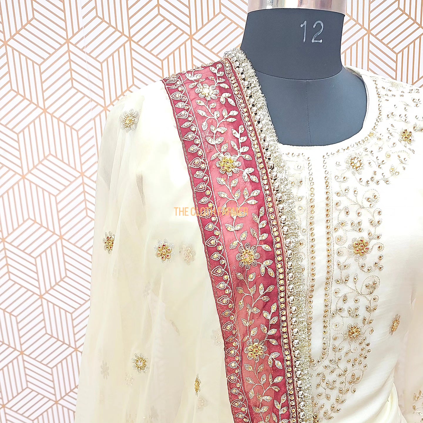 Off white booti Embroidered Gharara