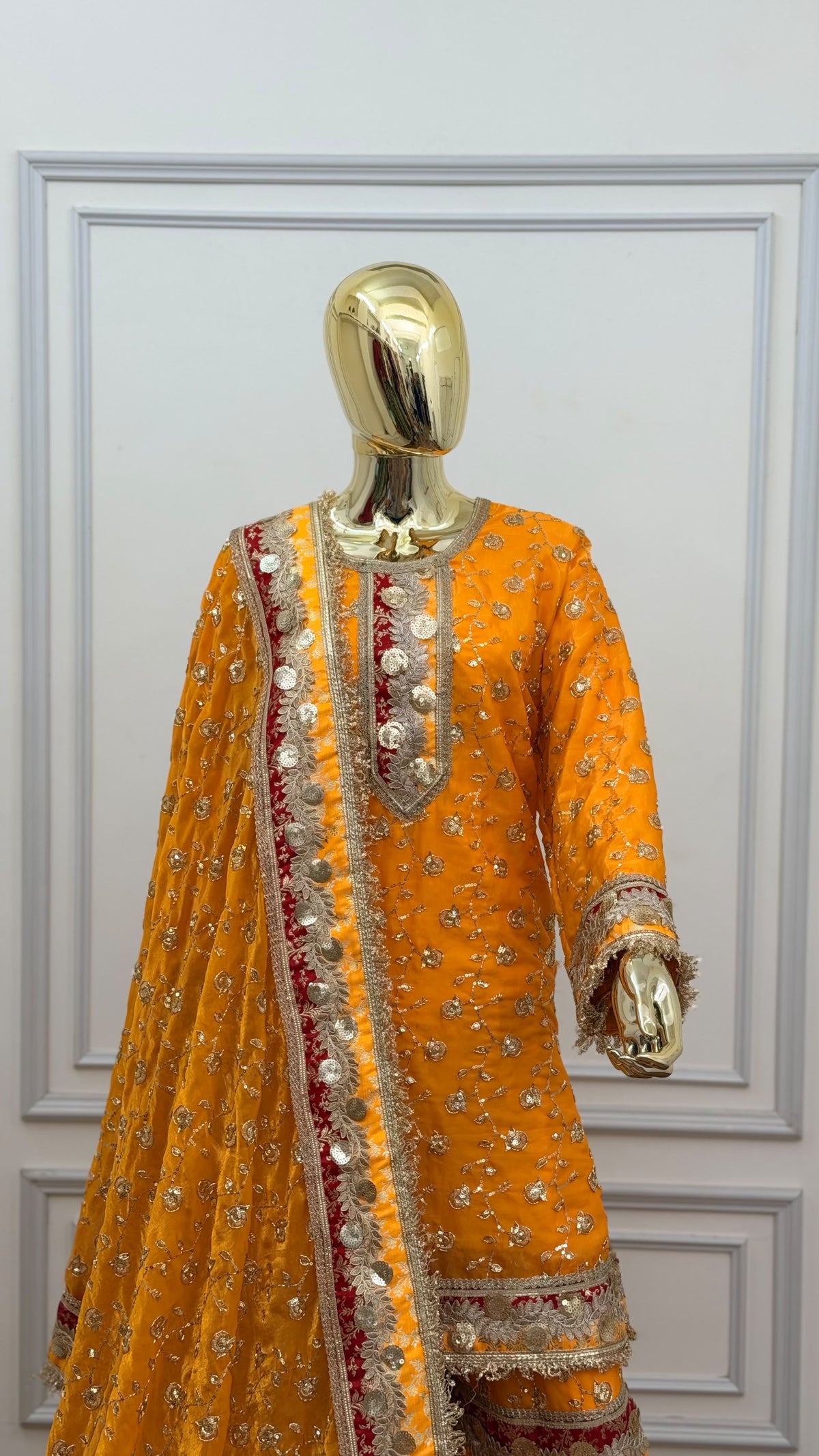 MUSTARD ORANGE RAMPURI GHARARA