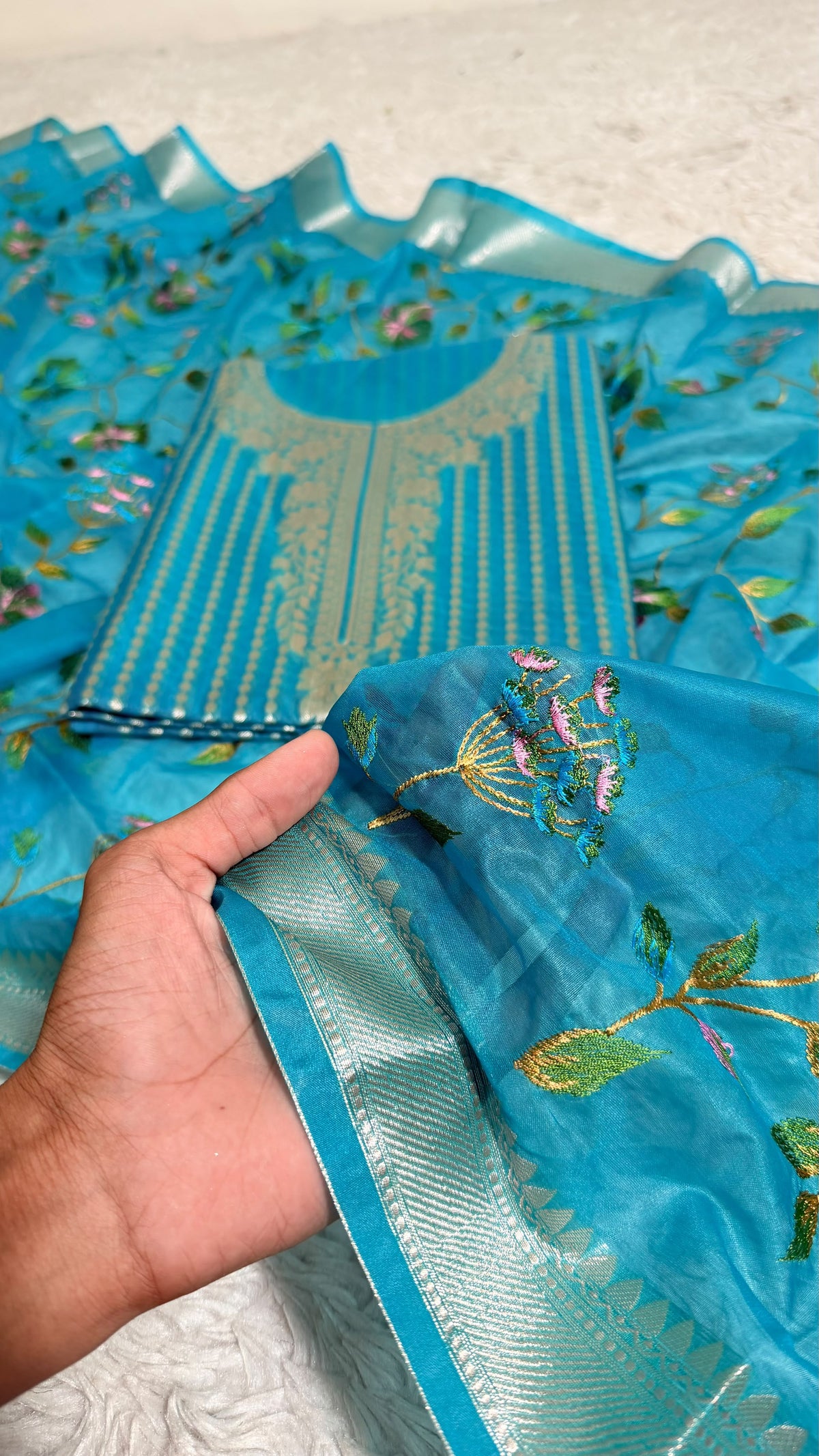 DEEP CYAN BLUE EMBROIDERED SUIT