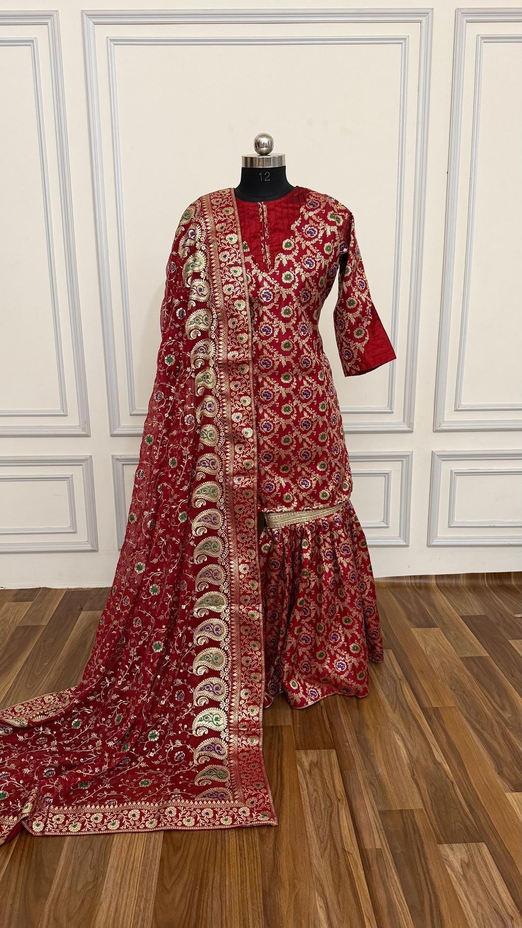 Maroon Designer meenedaar gharara