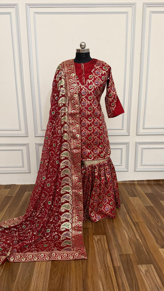 Maroon Designer meenedaar gharara
