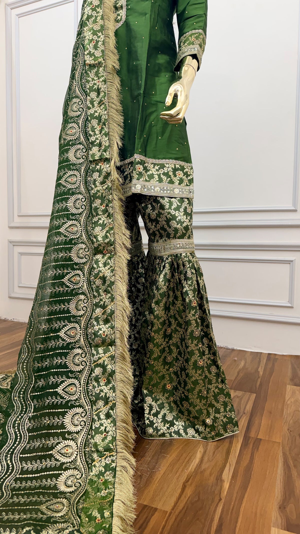 SEA GREEN PLAN TOP KIMKHAB GHARARA