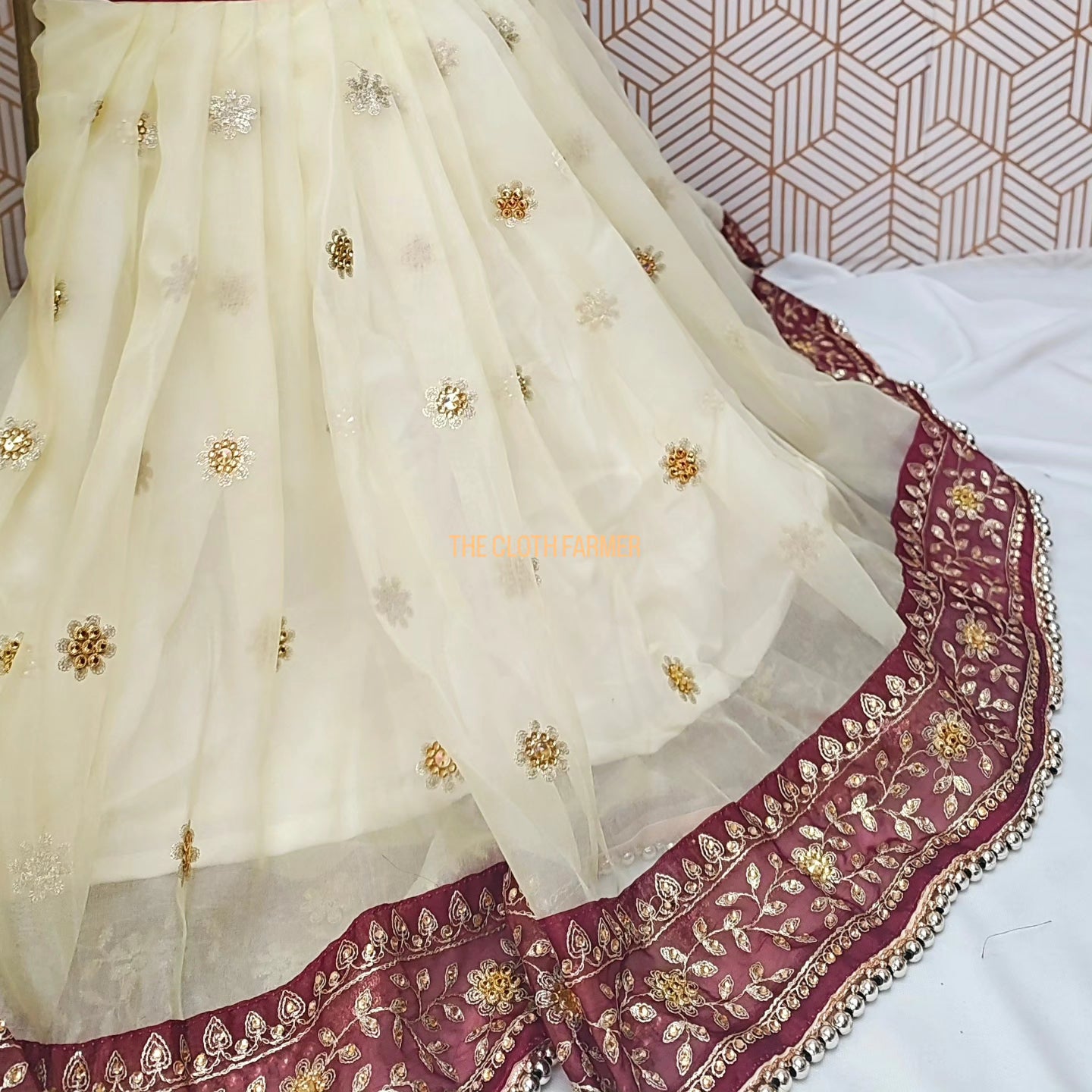 Off white booti Embroidered Gharara