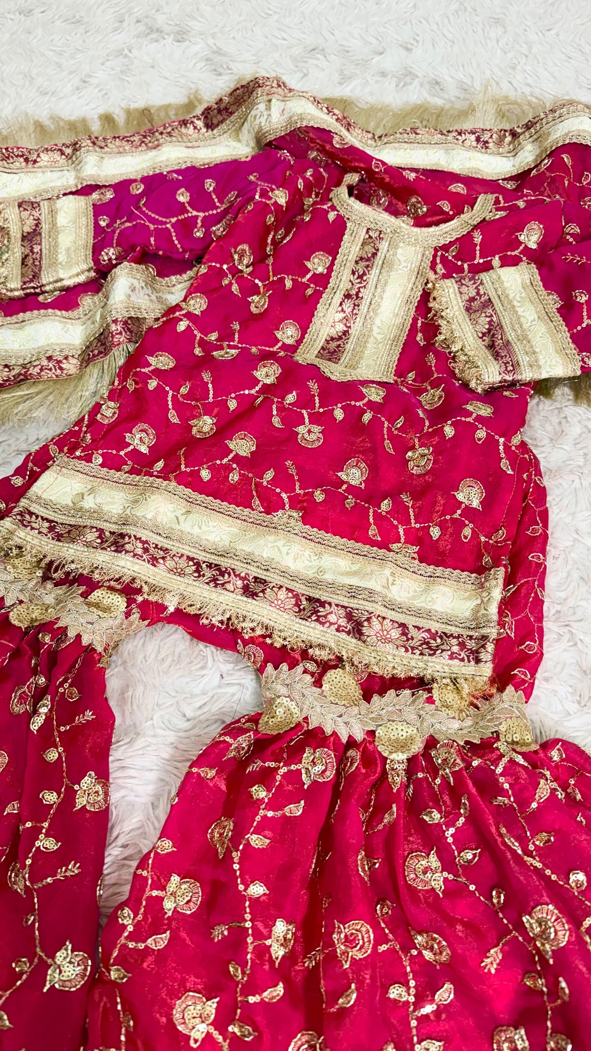 RANI PINK ORGANZA KIDS RAMPURI GHARARA