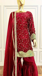 MAROON SHADE MINIMALISTIC GHARARA