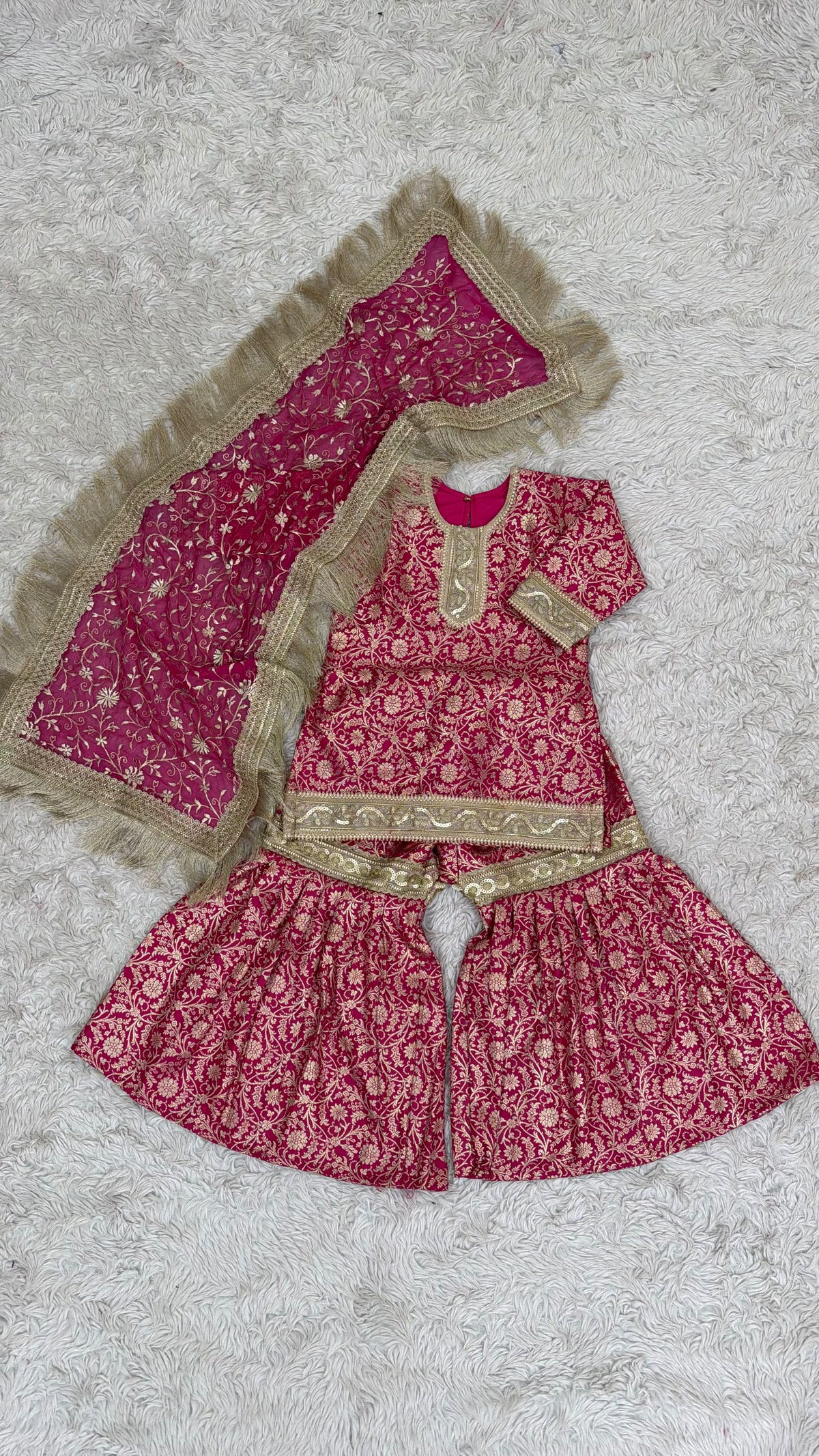 RANI PINK BANARASI TOP GHARARA