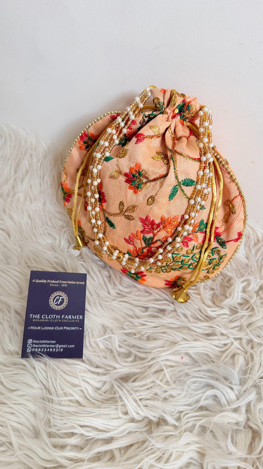 CREAM COLOR BANARASI EMBROIDED POTLI
