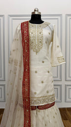 OFF-WHITE MAROON MEENA MOTIF ORGANZA GHARARA