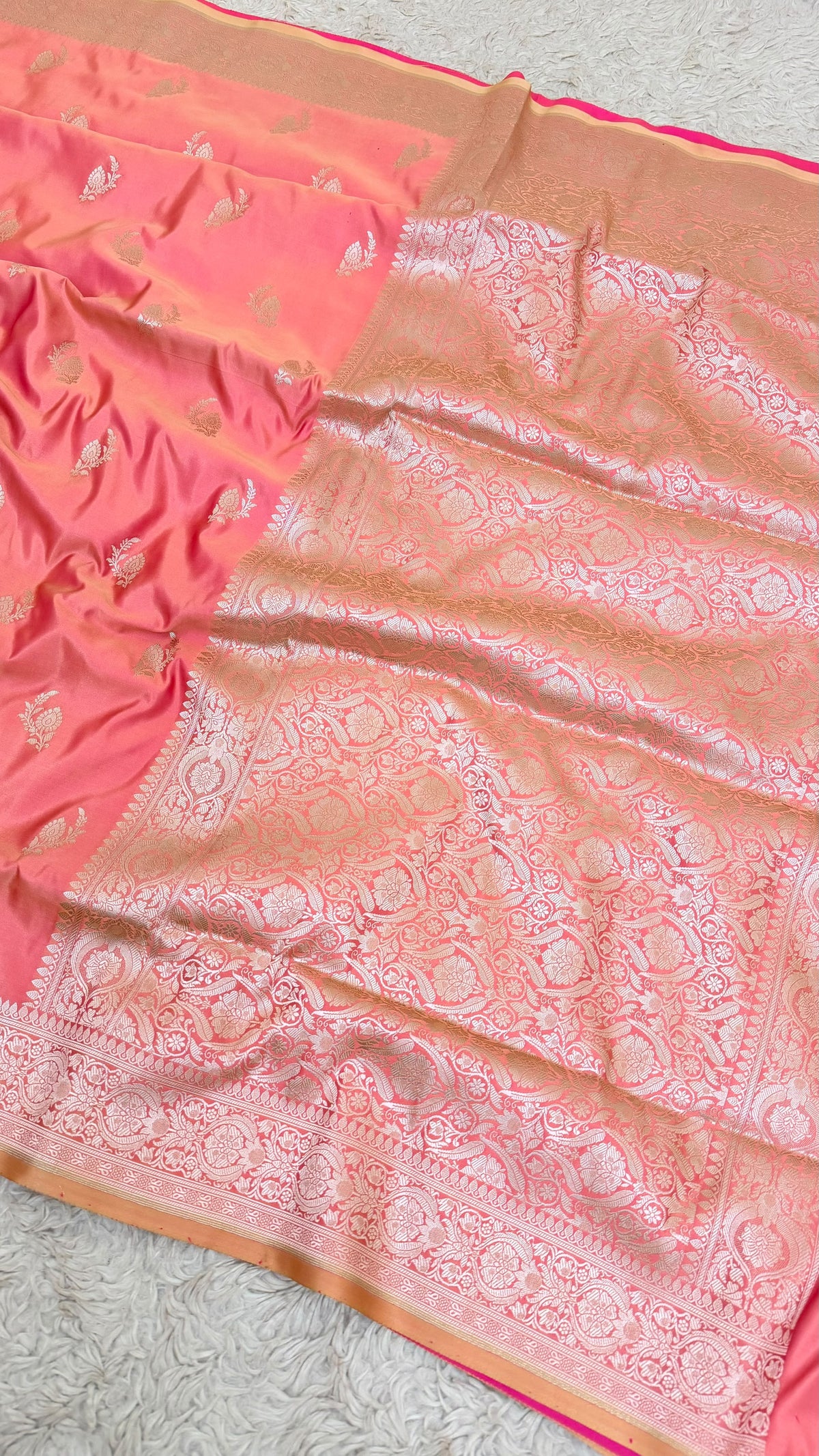CANDLELIGHT PEACH BUTI MASHRU KATAAN SILK