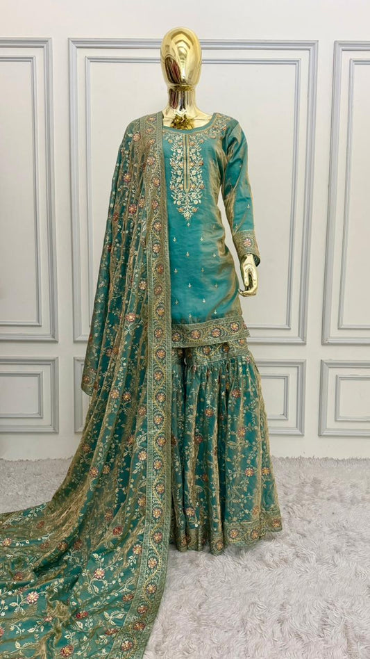 POWDER BLUE SHADE MEENEDAR GHARARA