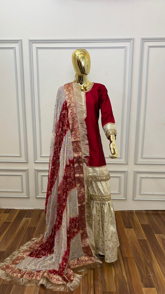 MAROON OFF WHITE CONTRAST GHARARA