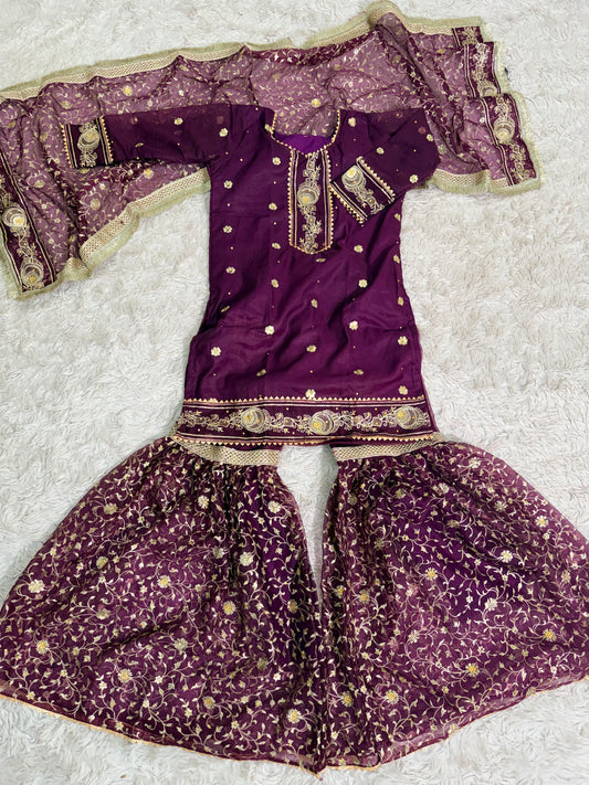 PURPLE ORGANZA KIDS GHARARA