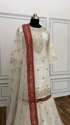 OFF-WHITE MAROON MEENA MOTIF ORGANZA GHARARA