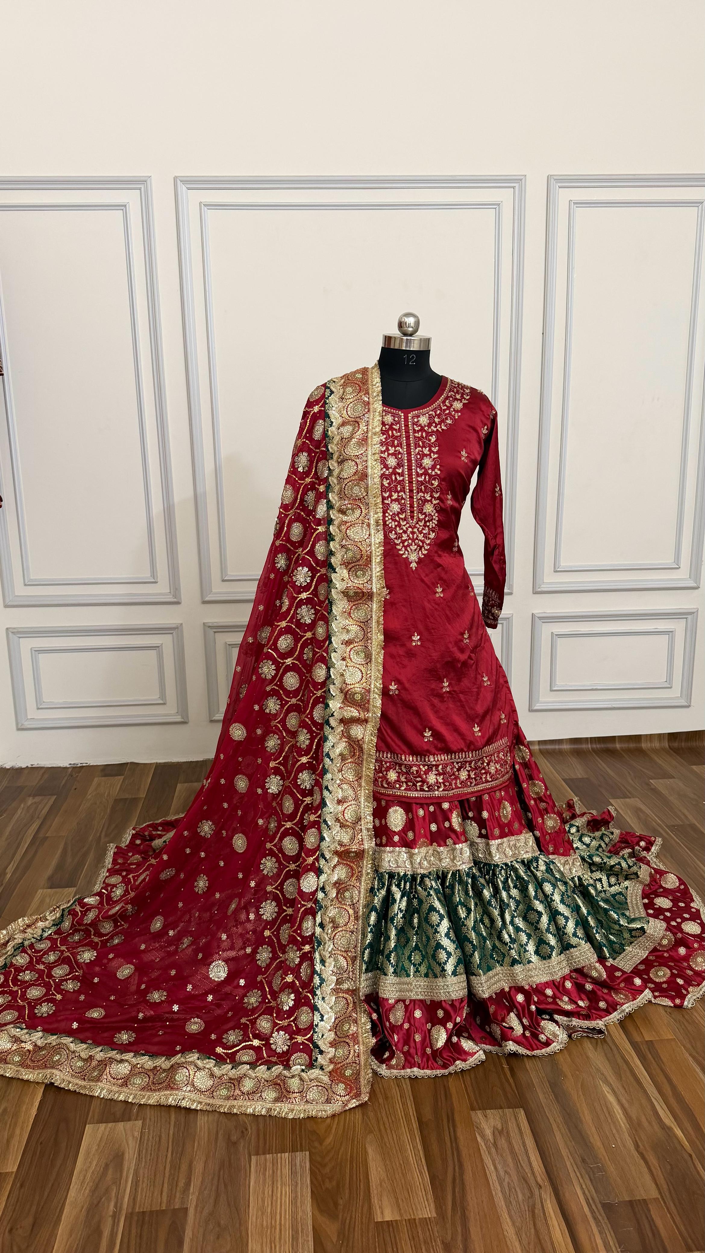 Blood maroon and green contrast farshi