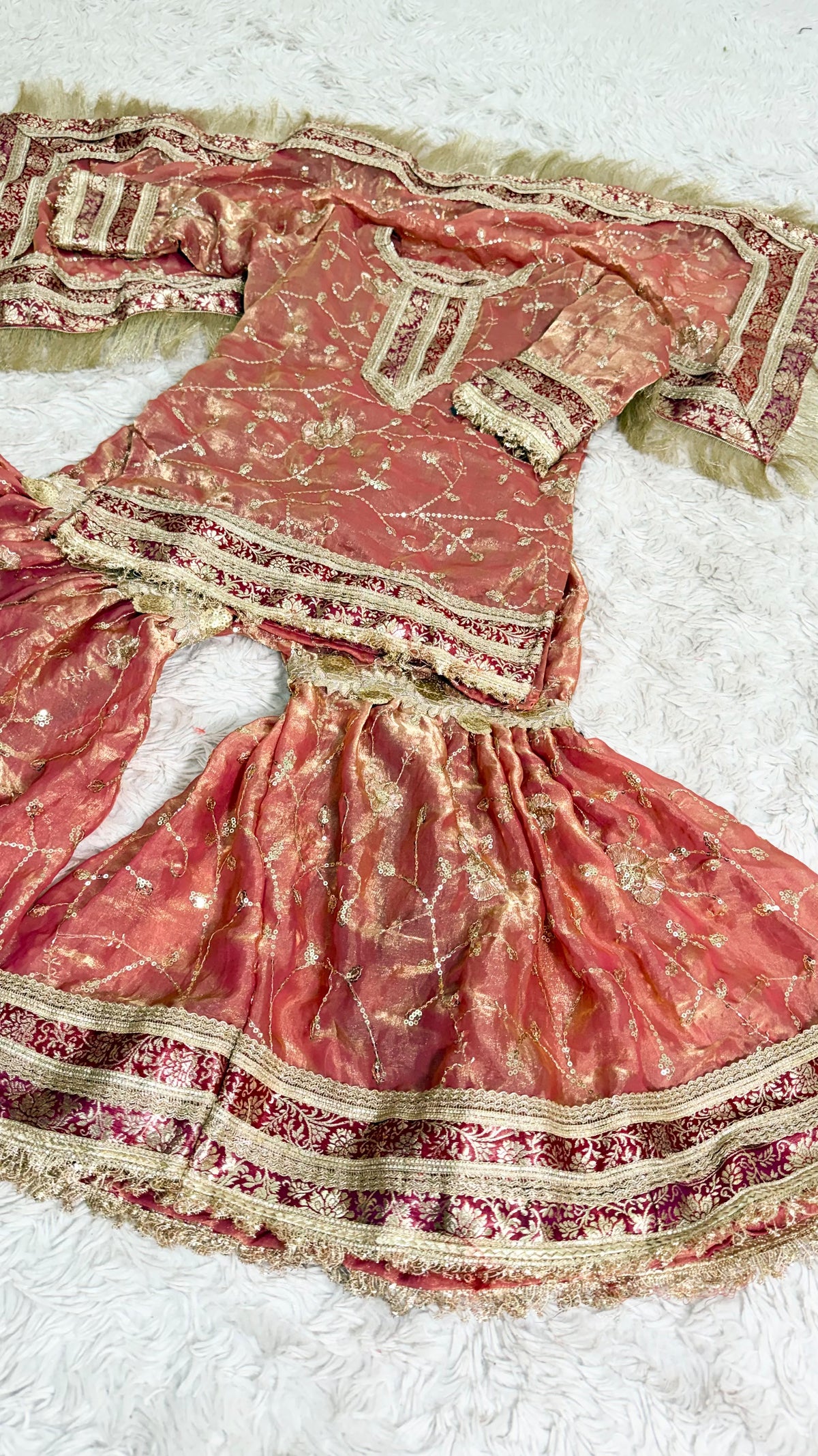 PEACH KIDS ORGANZA RAMPURI GHARARA
