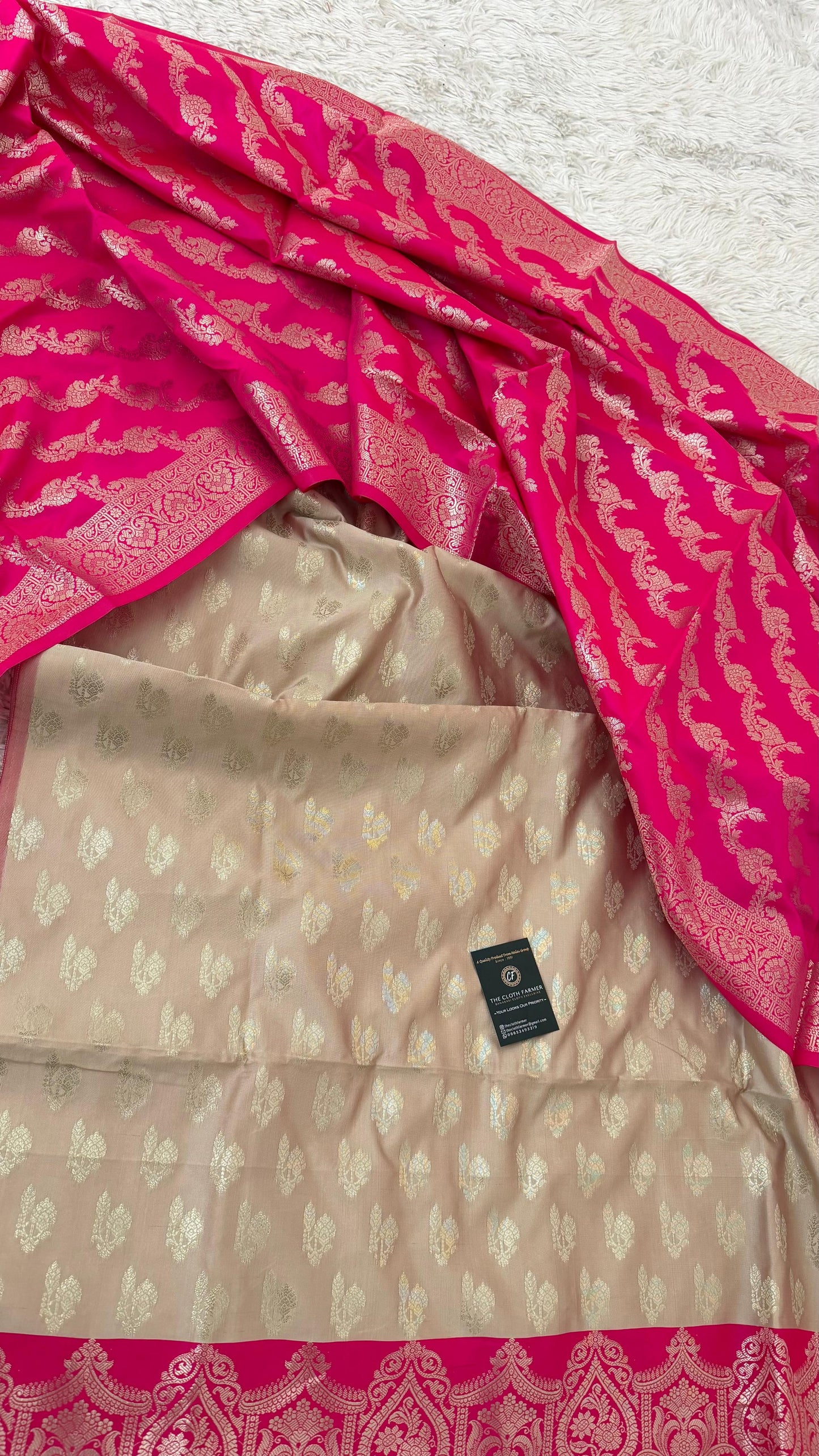 RANI PINK CONTRAST COTTON SILK 3 PIECE SUIT