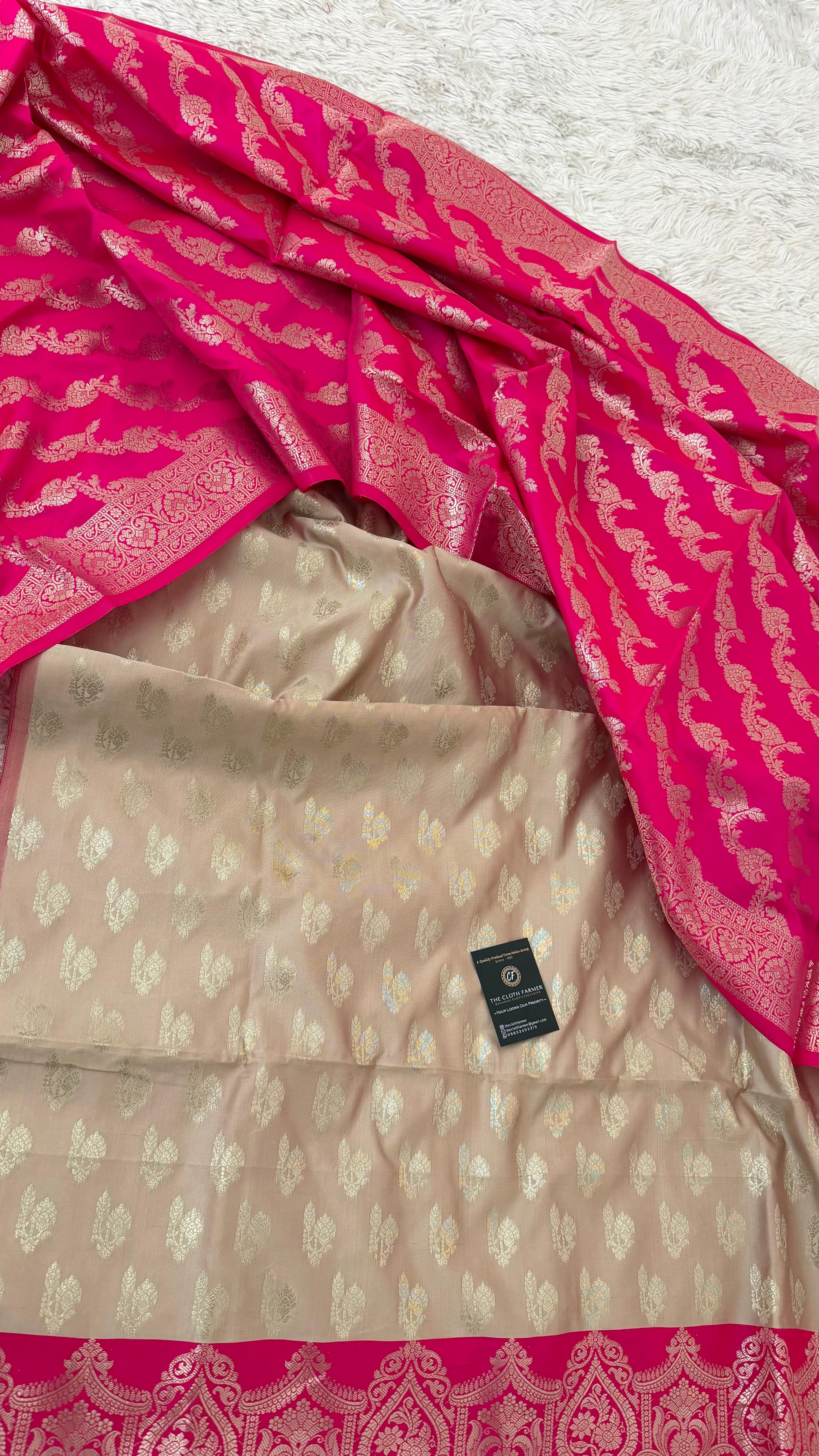 RANI PINK CONTRAST COTTON SILK 3 PIECE SUIT