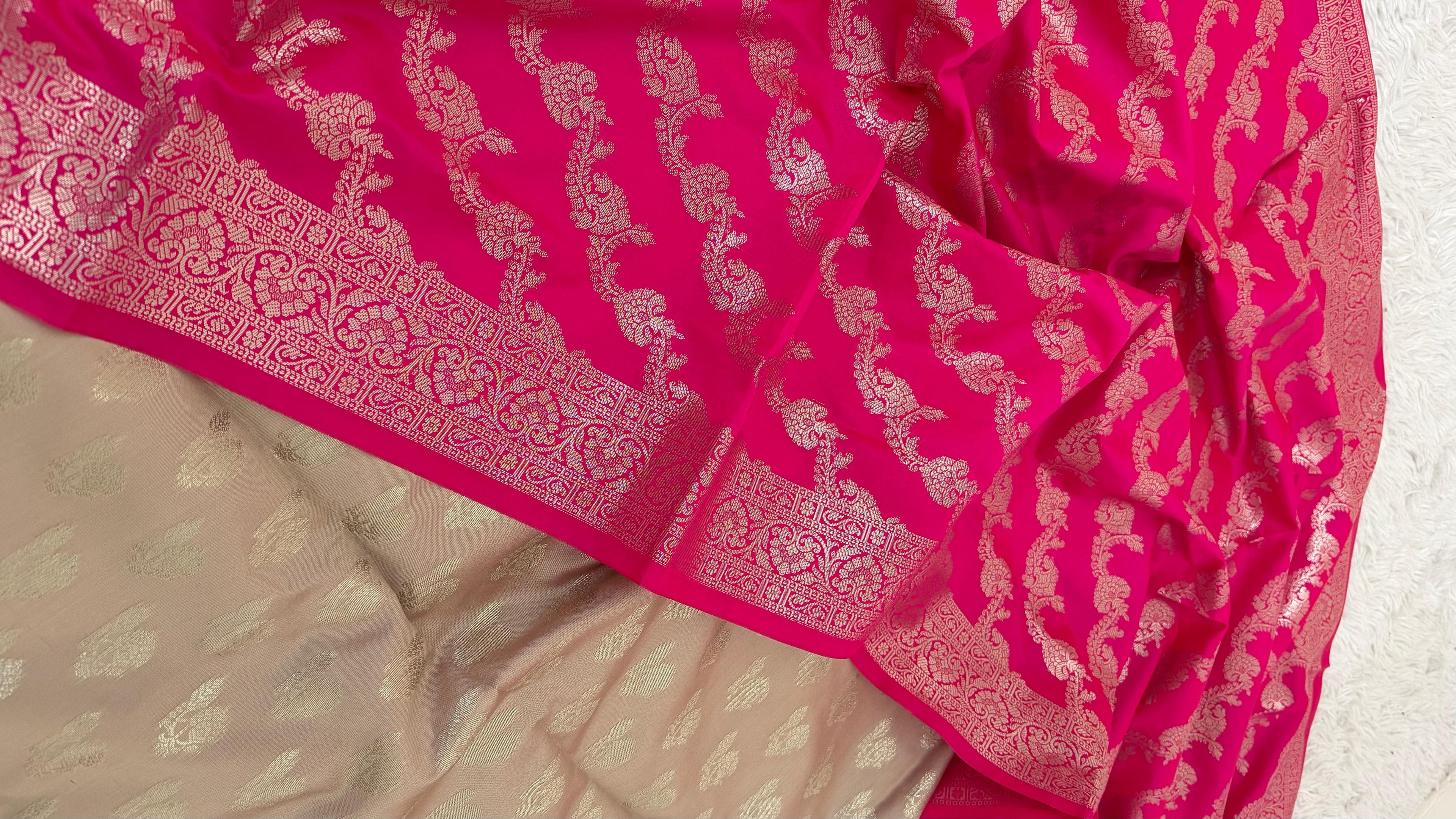 RANI PINK CONTRAST COTTON SILK 3 PIECE SUIT